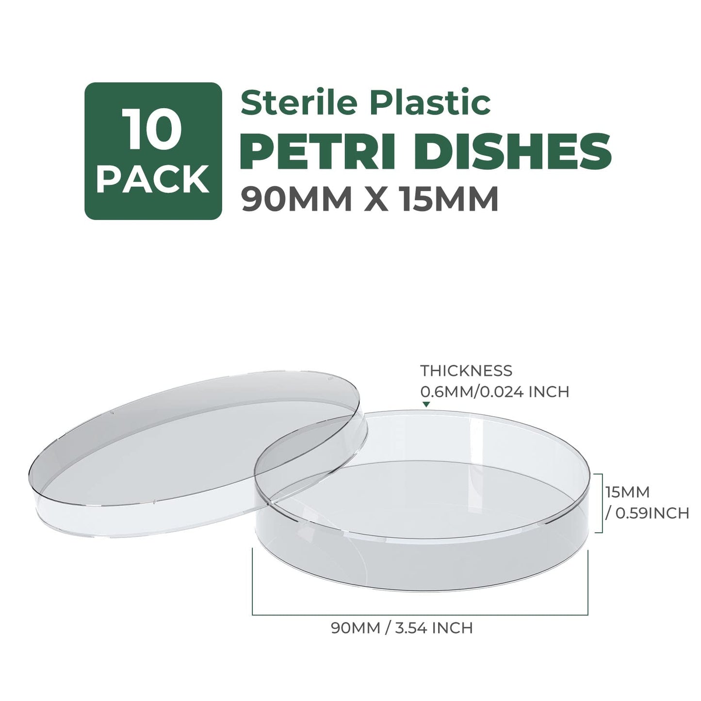 Sterile Thick Plastic Petri Dishes with Lids, 90mm x 15mm